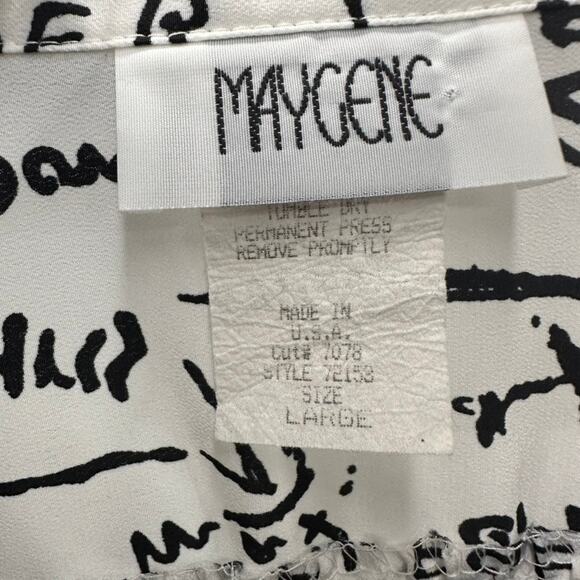 Vintage Maygene Women's Large Blouse Scribbled Note‎ Design Roll Up Cuffs - Picture 3 of 10